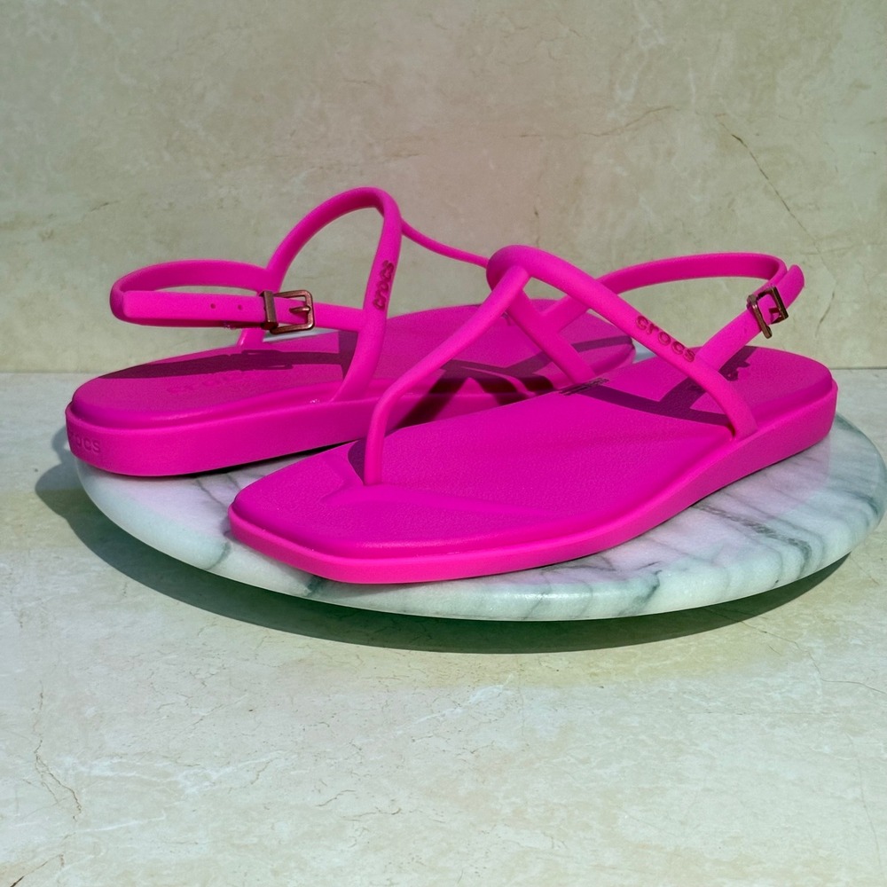 Crocs Miami Sandal Womens 7 Pink Thong Slingback Square Toe 208793 Vacation